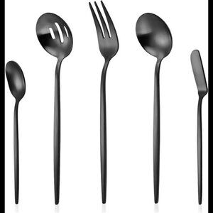 Serving Utensils Set,Matte Black 5-Piece Hostess Set, Stainless Steel Silverware